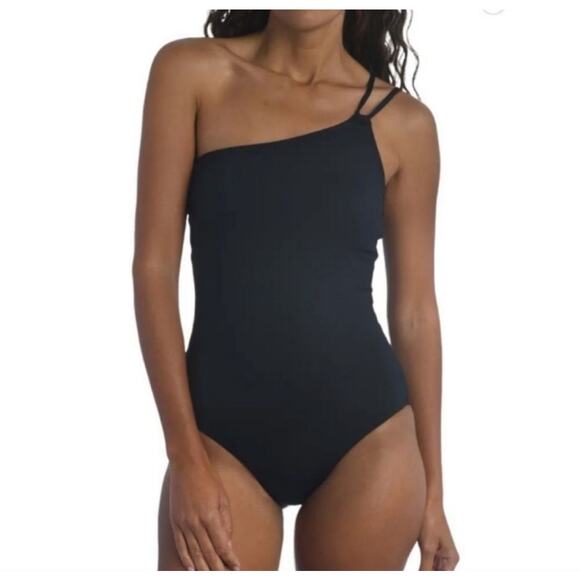 La Blanca Swimsuit Size 8 Black Goddess One Shoulder Strappy Back NWT Swim Beach - Picture 1 of 16